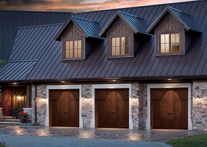wood garage doors in townhome
